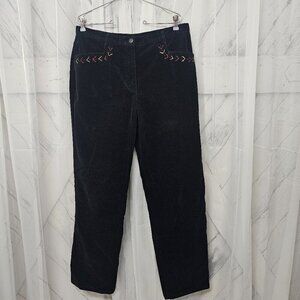 Carol Little Black Corduroy Straight Leg Pants Aztec Southwestern Boho 14